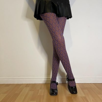 Purple brown diamond pattern pantyhose - Image 2
