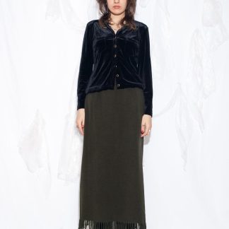 fringed hem straight maxi skirt