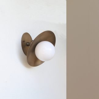 Brass tilted dish shade and opaline globe shade