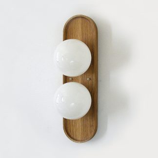 Double ball oval tray wooden wall lamp