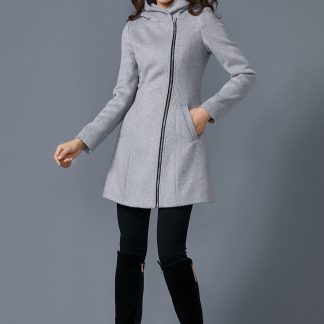 Light Grey Hooded Zip-Up Flared Pants