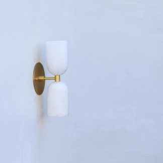 Brass center ring and double alabaster capsule wall light