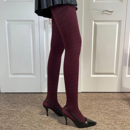 Burgundy retro striped pantyhose - Image 10