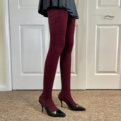 Burgundy retro striped pantyhose - Image 8
