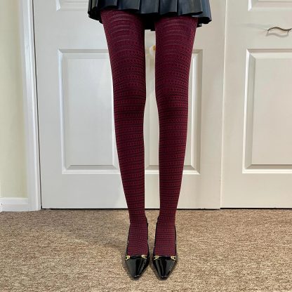 Burgundy retro striped pantyhose - Image 7