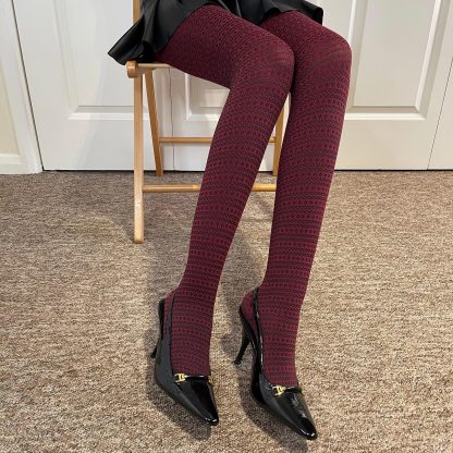 Burgundy retro striped pantyhose