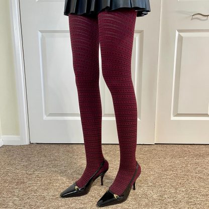 Burgundy retro striped pantyhose - Image 4