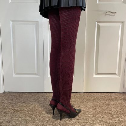 Burgundy retro striped pantyhose - Image 3
