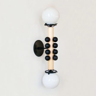 Double Sphere Bead and Wood Bar Wall Sconce