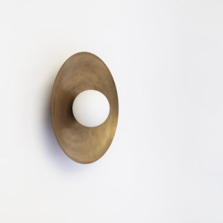 Brass dish and opal globe lampshade