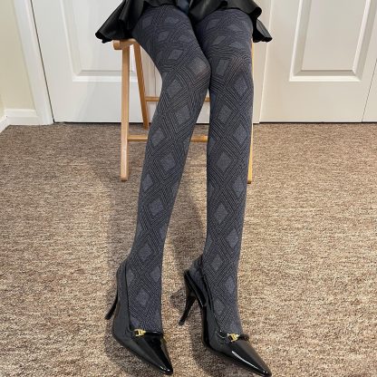 High-grade gray diamond pattern tights - Image 6