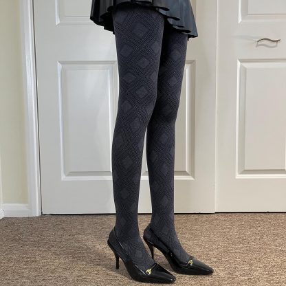 High-grade gray diamond pattern tights - Image 5