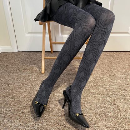 High-grade gray diamond pattern tights - Image 3