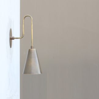 Brass arm and cone shade wall lamp