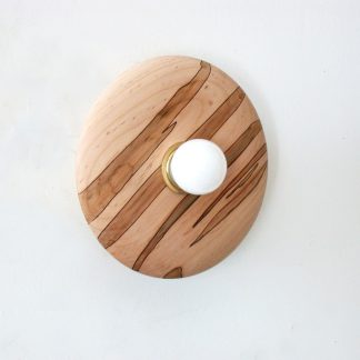 Wooden disc and opalescent glass globe wall lamp