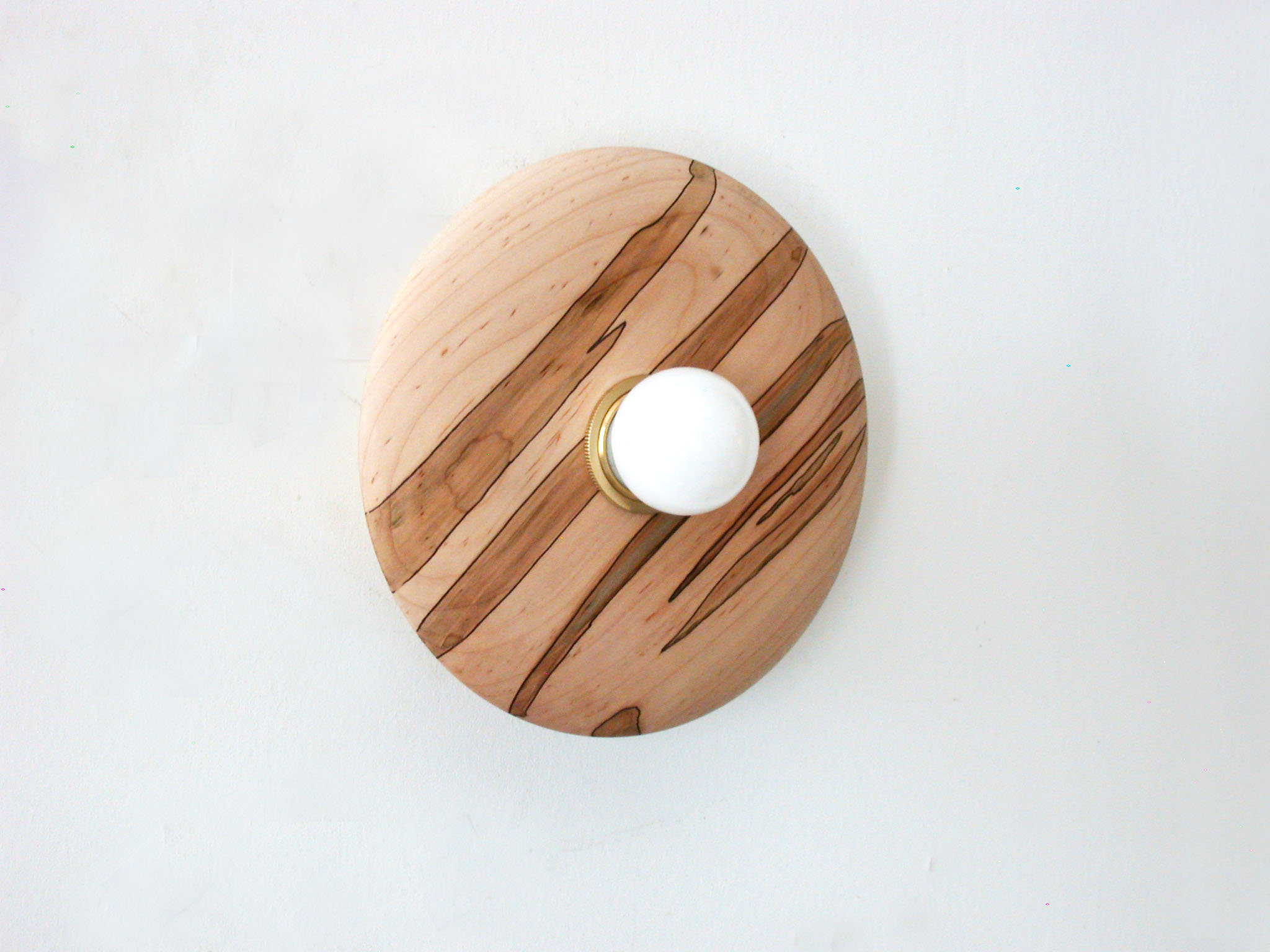 Wooden disc and opalescent glass globe wall lamp