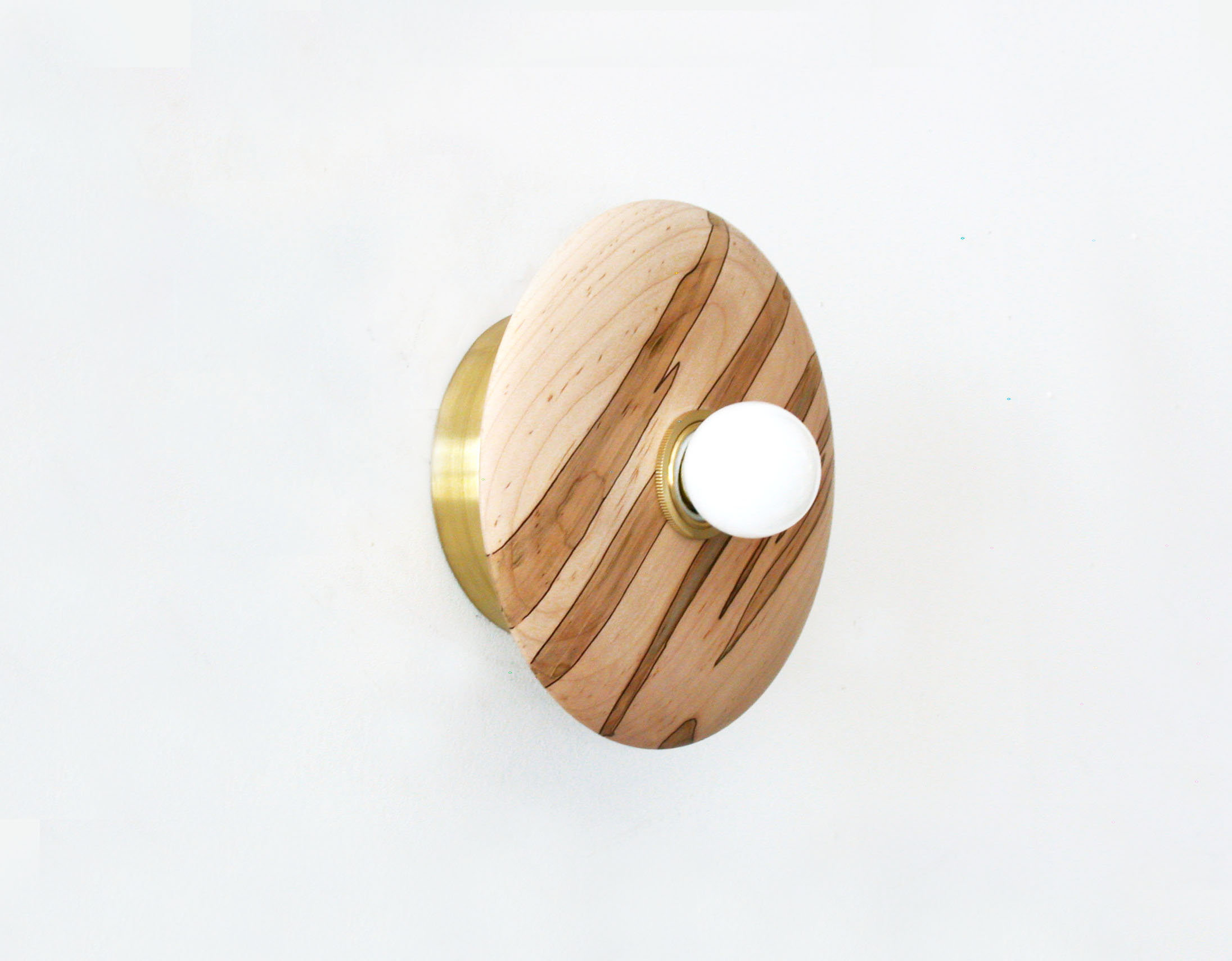 Wooden disc and opalescent glass globe wall lamp - Image 4