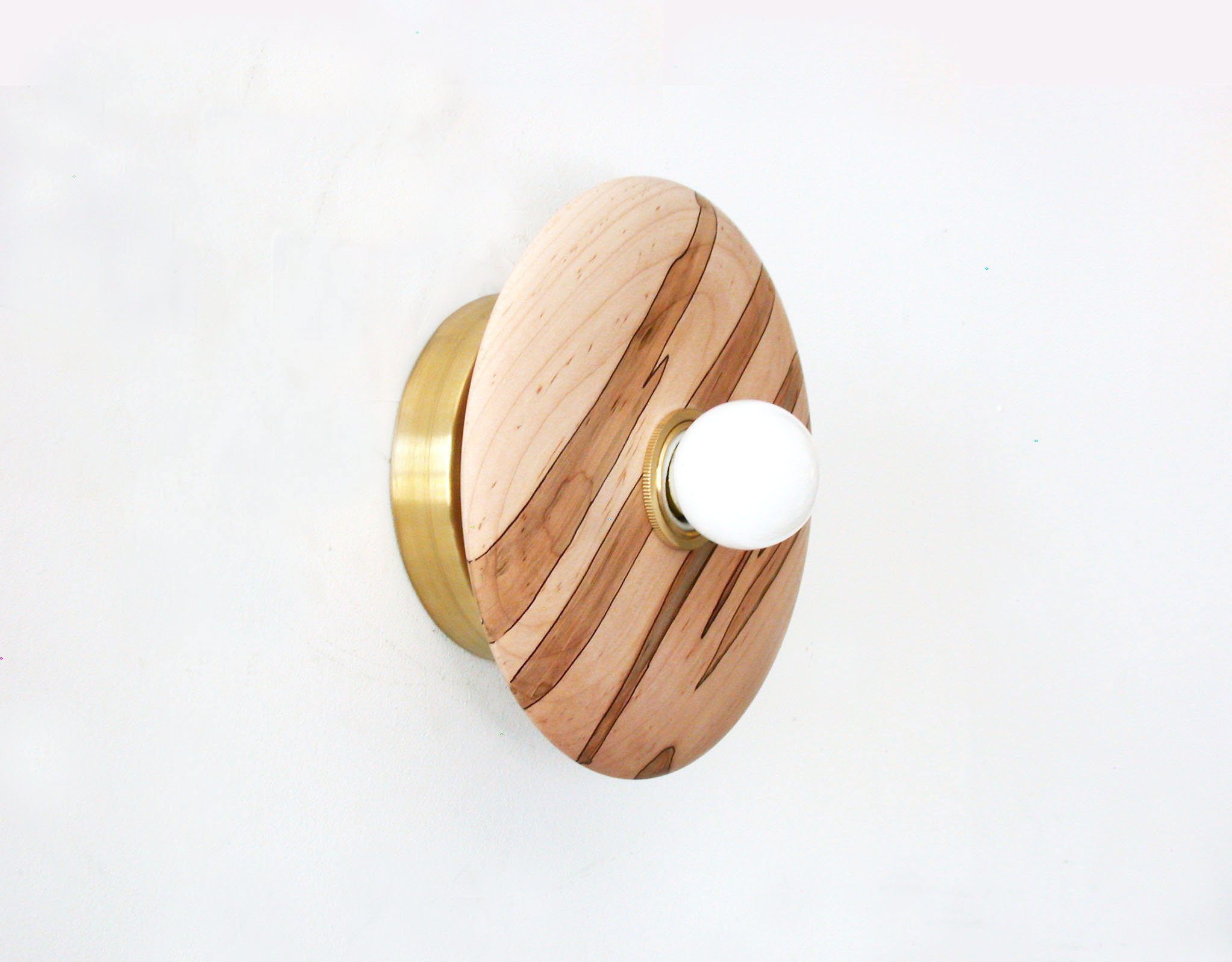 Wooden disc and opalescent glass globe wall lamp - Image 2