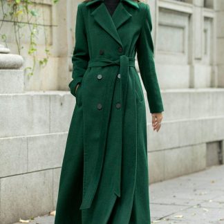 Emerald green belted trench coat