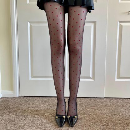 Black bottom red polka dot mesh pantyhose - Image 7