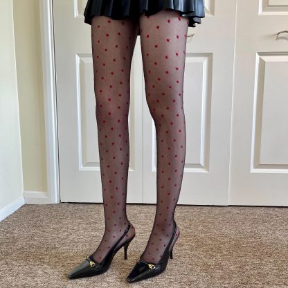 Black bottom red polka dot mesh pantyhose - Image 6