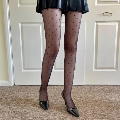 Black bottom red polka dot mesh pantyhose - Image 3