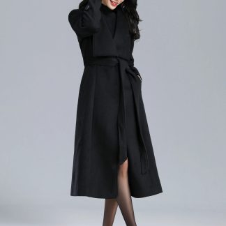 Black Belted Wrap Long Coat