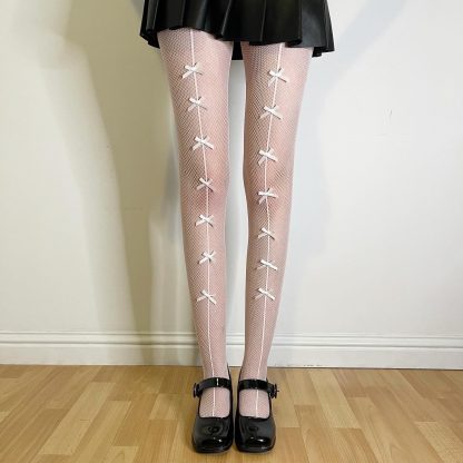 Creamy white bow mesh pantyhose - Image 5