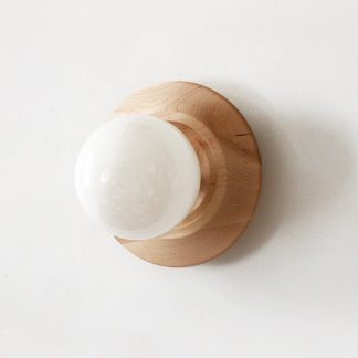 Concave wooden ring and glass globe wall lamp