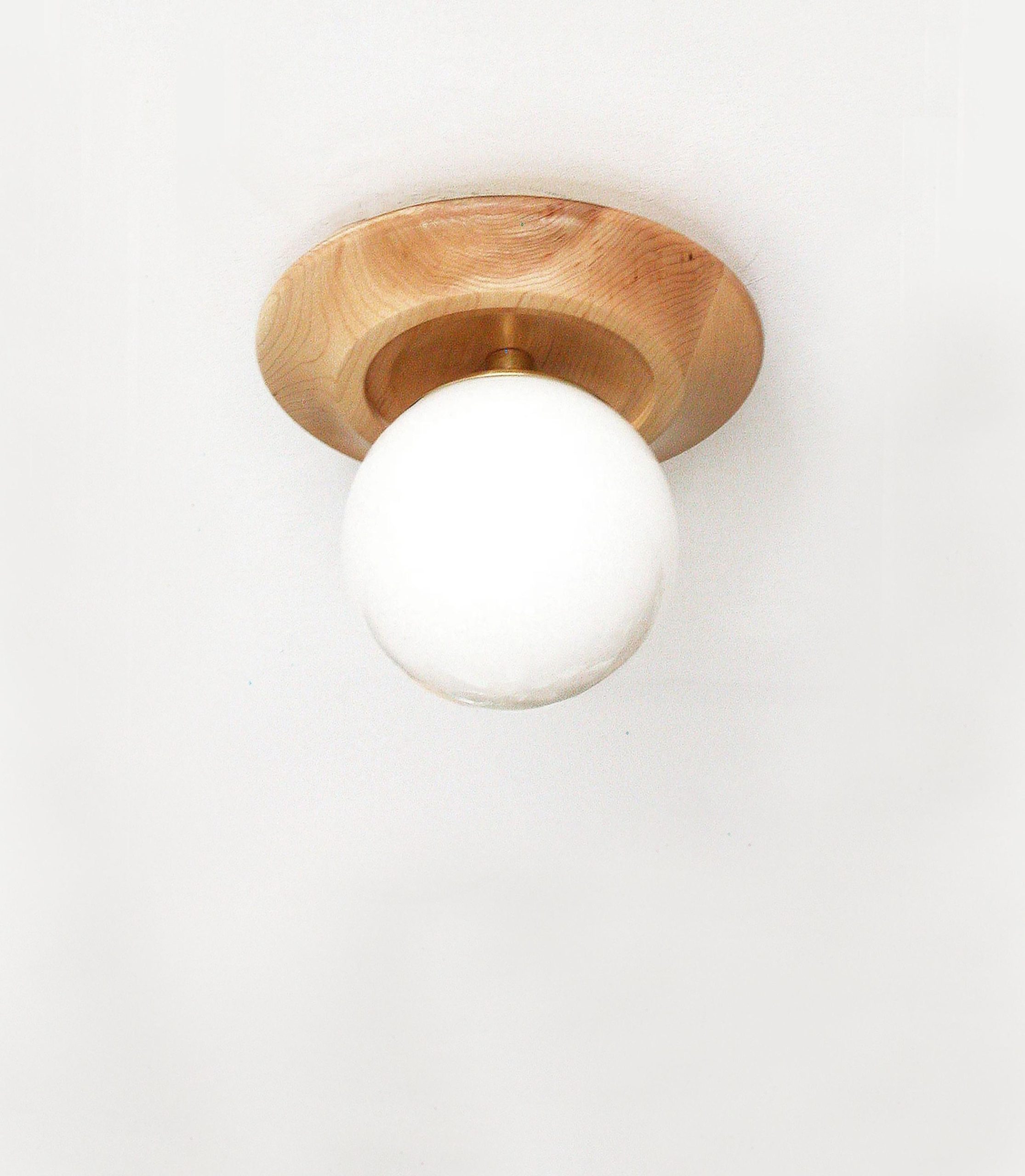 Concave wooden ring and glass globe wall lamp - Image 3