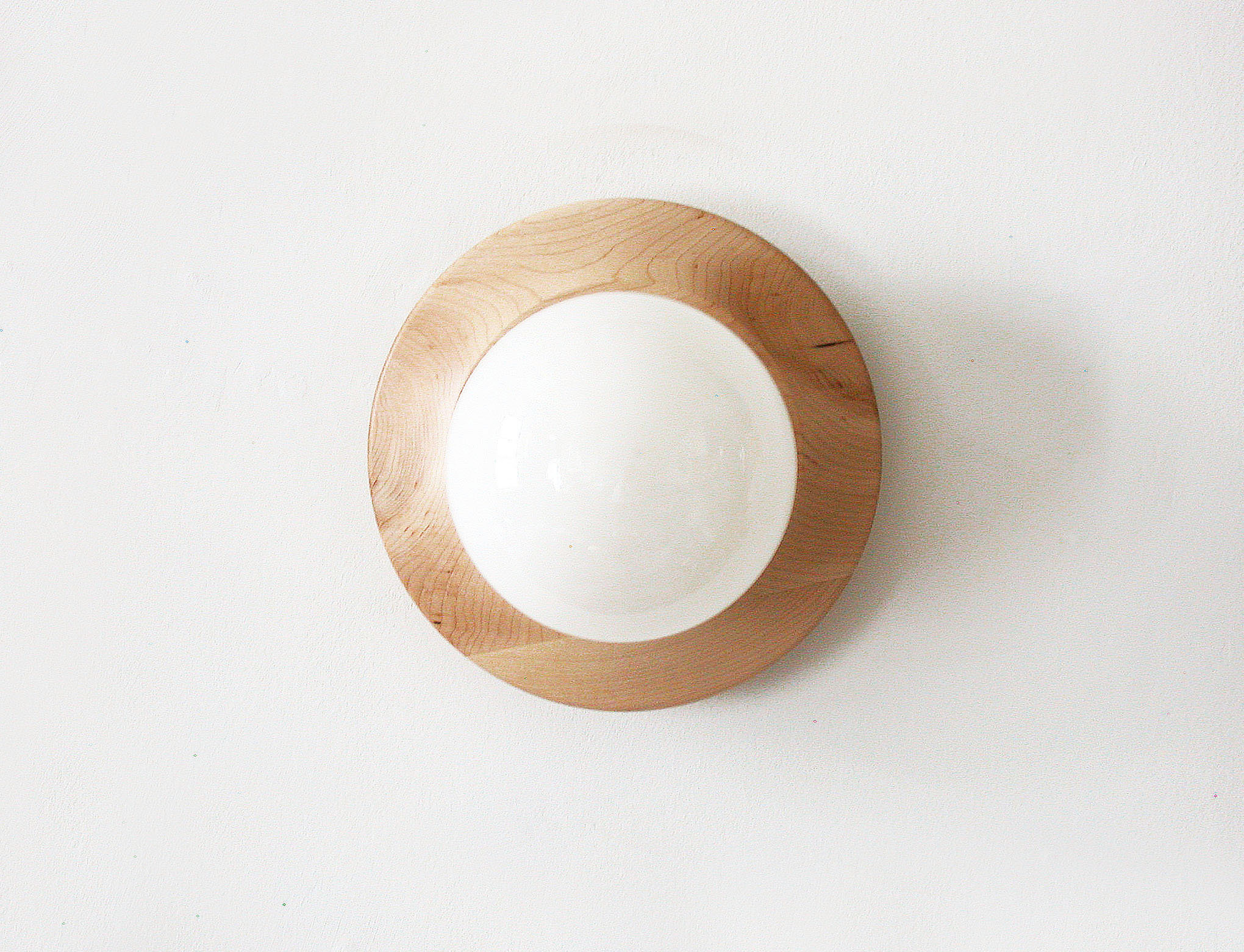 Concave wooden ring and glass globe wall lamp - Image 2