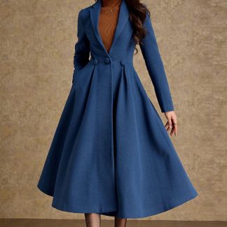 Royal blue slim-fit flared long coat