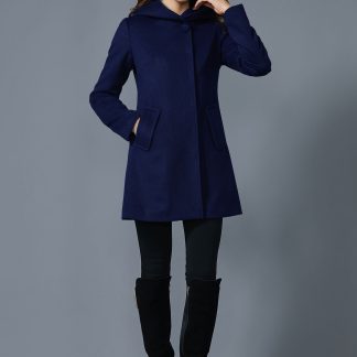Navy Single-Breasted Hooded Coat