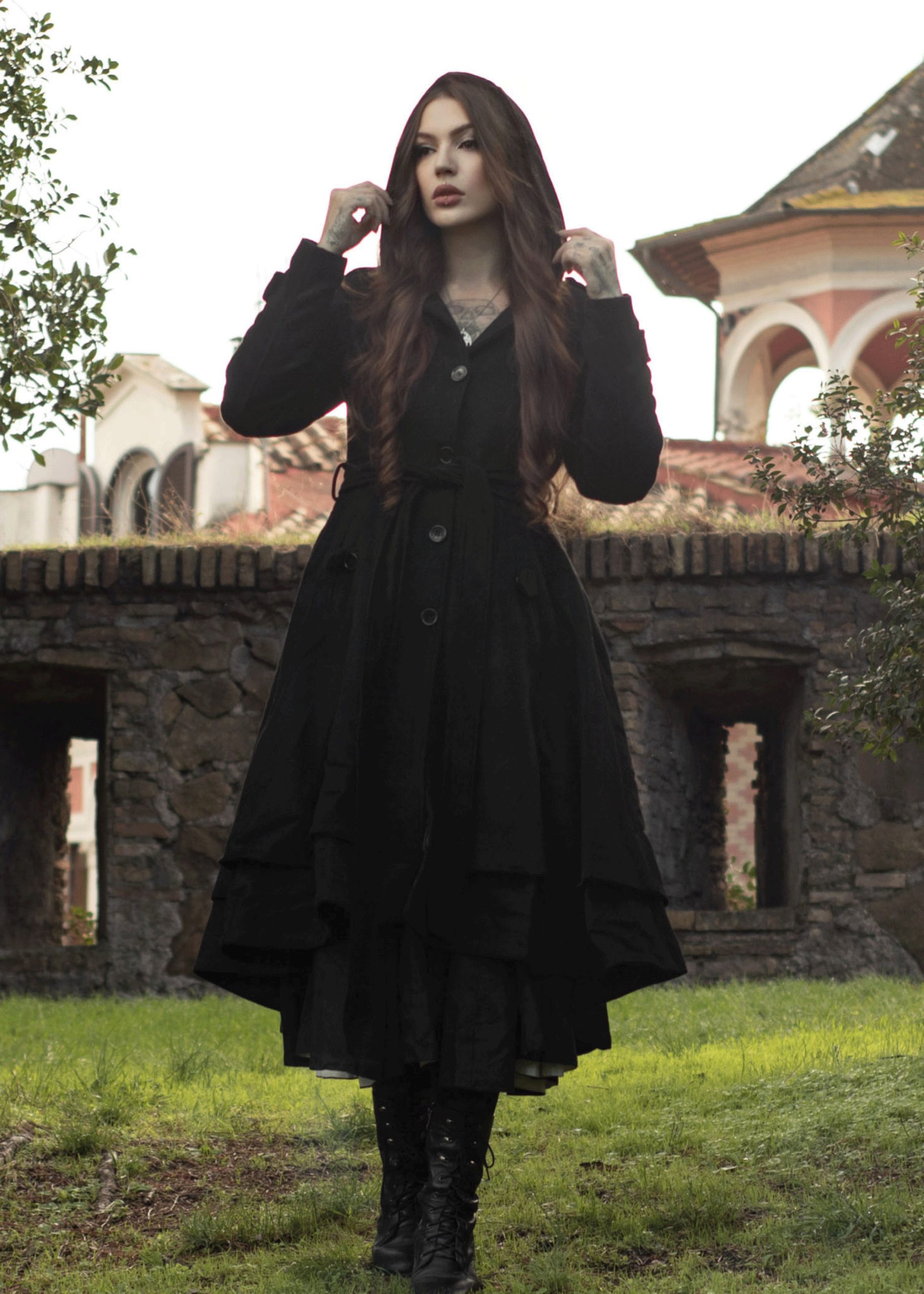 Black Layered Hem Tunic Coat