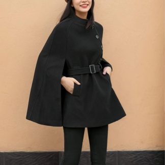 Black Lace-Up Cape Coat
