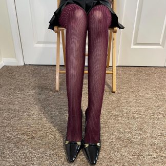 Burgundy pinstripe see-through pantyhose