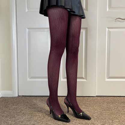Burgundy pinstripe see-through pantyhose - Image 8