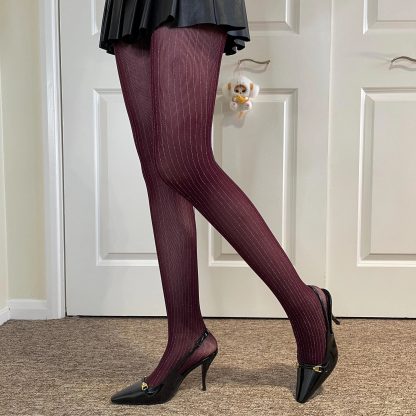 Burgundy pinstripe see-through pantyhose - Image 6