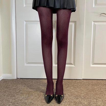 Burgundy pinstripe see-through pantyhose - Image 3