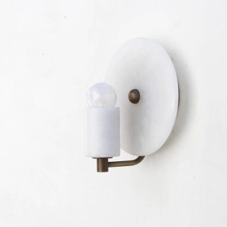 Brass arm and alabaster cylindrical wall lamp