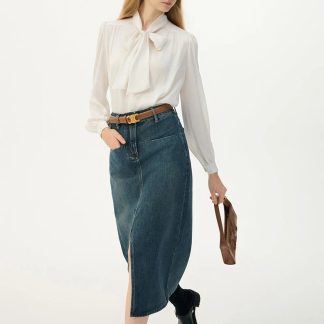 Ivory chiffon bow blouse