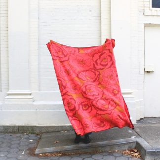 Bright red peony jacquard blanket