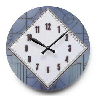 Retro blue geometric diamond-shaped round clock