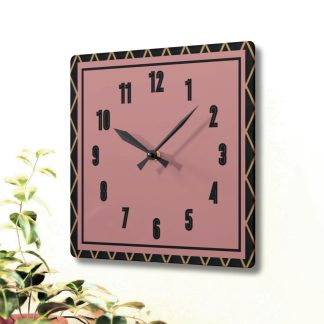 Retro pink and black diamond patterned square clock