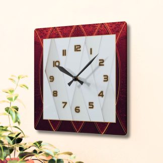 Retro red and gold textured square clock