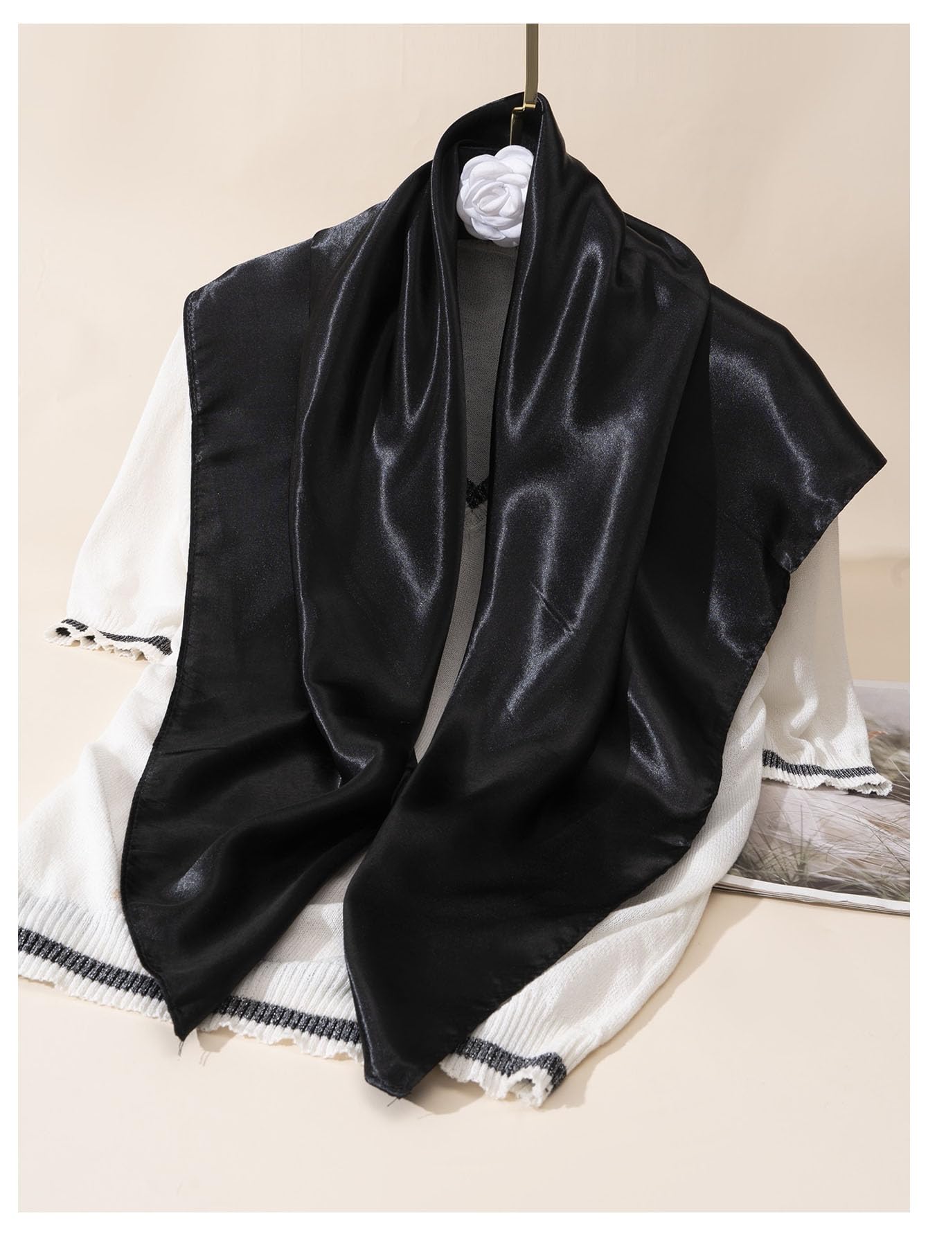 Satin Black Shawl Scarf