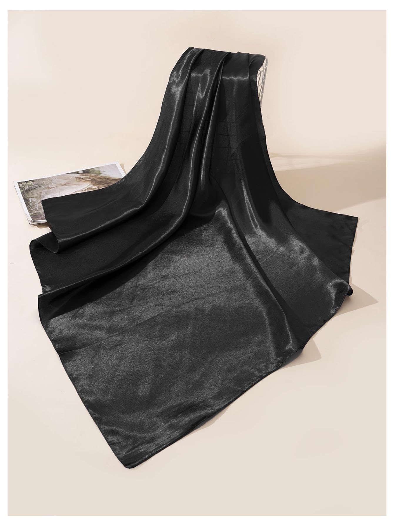 Satin Black Shawl Scarf - Image 2