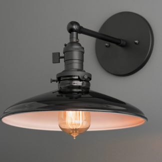 Adjustable glossy black disc wall lamp