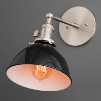 Adjustable glossy black dome wall lamp