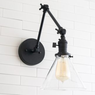 Adjustable transparent glass cone wall lamp